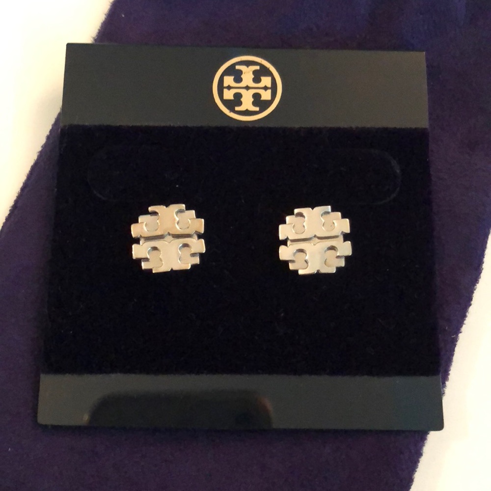 Silver Tory Burch Logo Studs